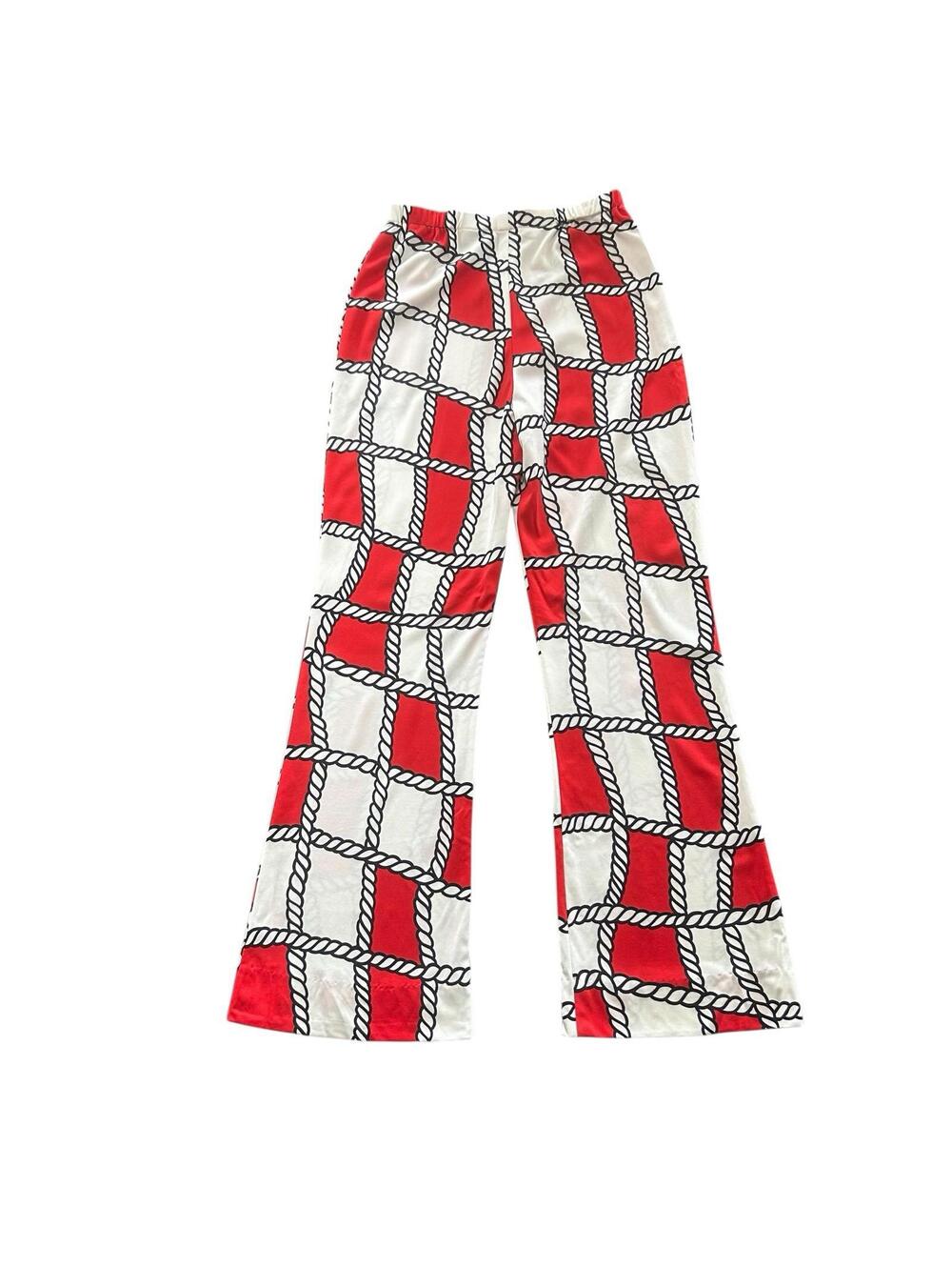 Vintage 70s Saks Fifth Avenue Rope Print Palazzo Pants XS High Waist Wide Leg